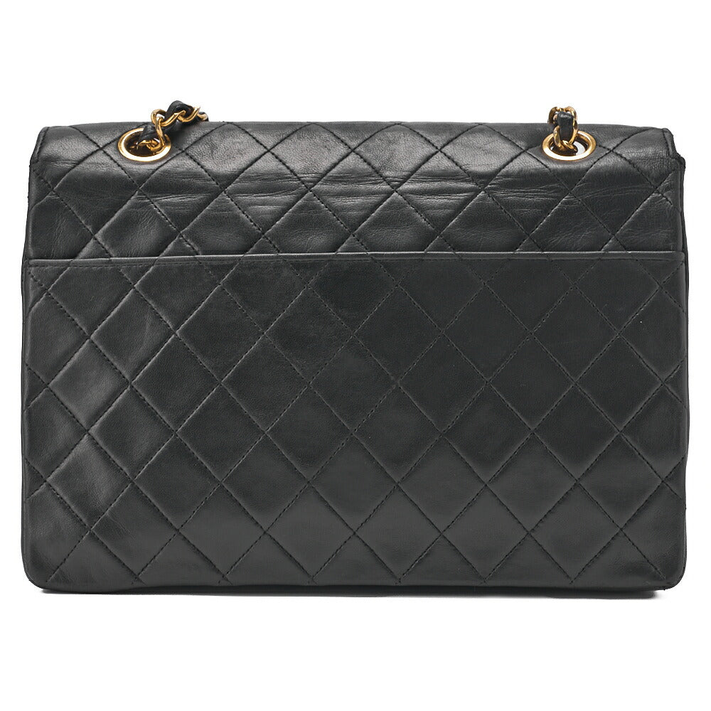 CHANEL Chain Shoulder Bag Matelassé Design Flap Lambskin Black Gold-Tone Hardware, Pre-Owned
