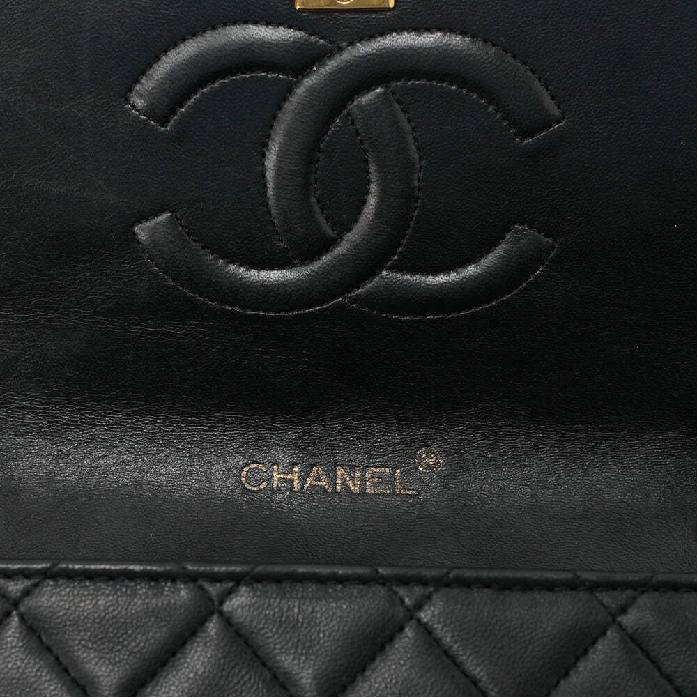 CHANEL Chain Shoulder Bag Matelassé Design Flap Lambskin Black Gold-Tone Hardware, Pre-Owned