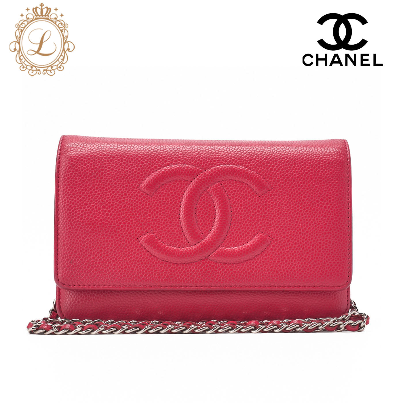 CHANEL Shoulder Bag Chain Wallet Caviar Skin Rose Pink Silver-Tone Hardware, Pre-Owned