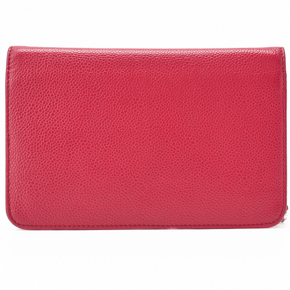 CHANEL Shoulder Bag Chain Wallet Caviar Skin Rose Pink Silver-Tone Hardware, Pre-Owned