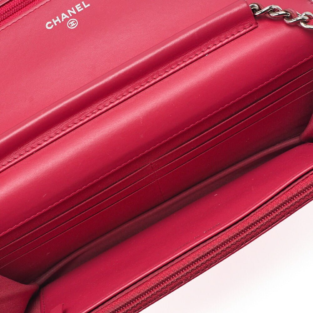 CHANEL Shoulder Bag Chain Wallet Caviar Skin Rose Pink Silver-Tone Hardware, Pre-Owned