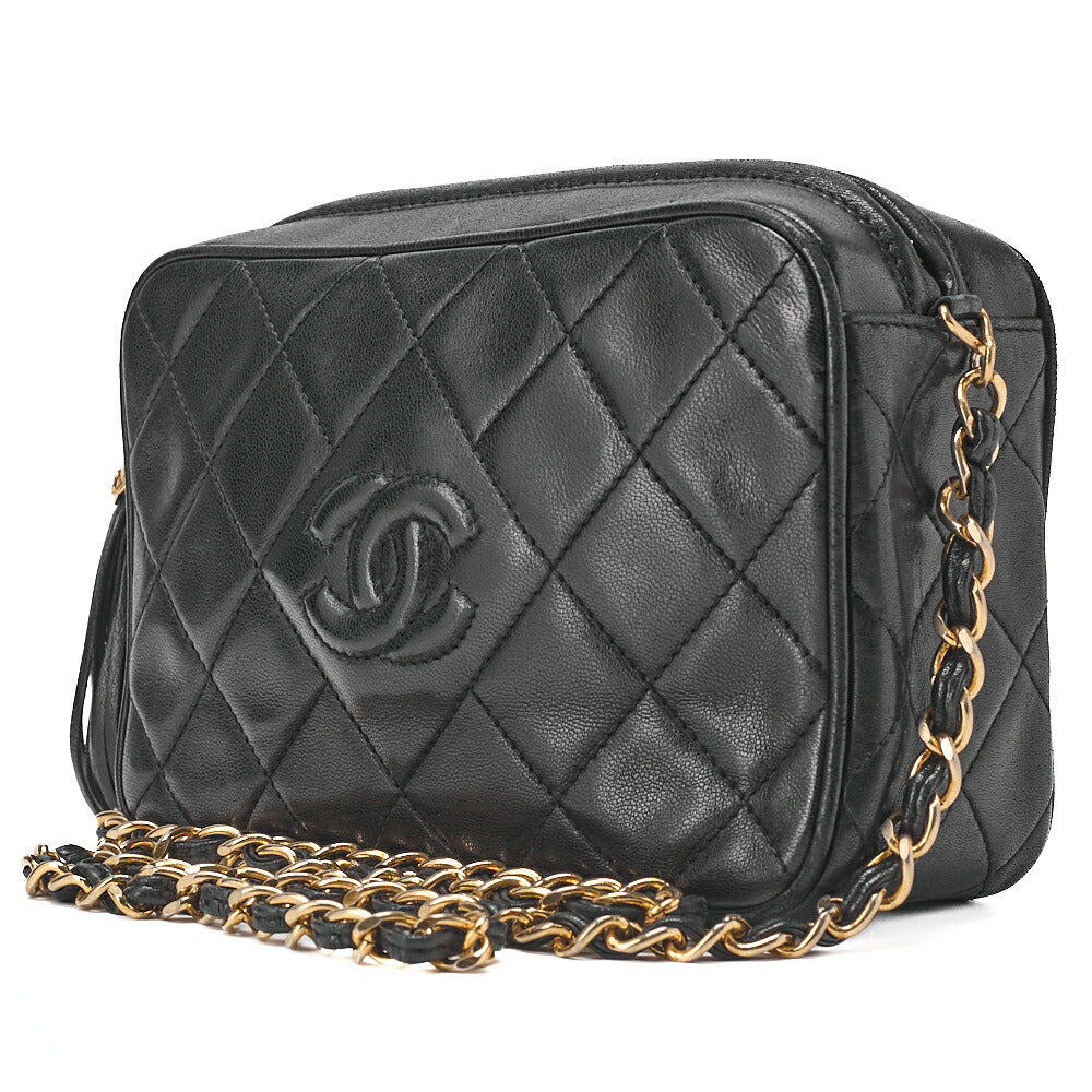 CHANEL Matelassé Coco Mark Fringe Chain Shoulder Lambskin Black Gold-Tone Hardware, Pre-Owned