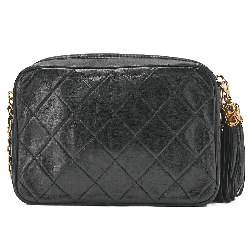 CHANEL Matelassé Coco Mark Fringe Chain Shoulder Lambskin Black Gold-Tone Hardware, Pre-Owned