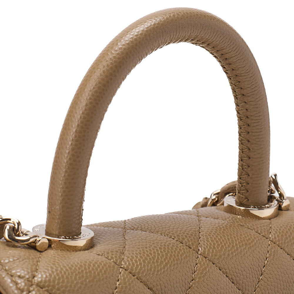 CHANEL Chain Shoulder Bag Matelassé Coco Handle Mini 2WAY Handbag Caviar Skin Beige Gold-Tone Hardware, Pre-Owned