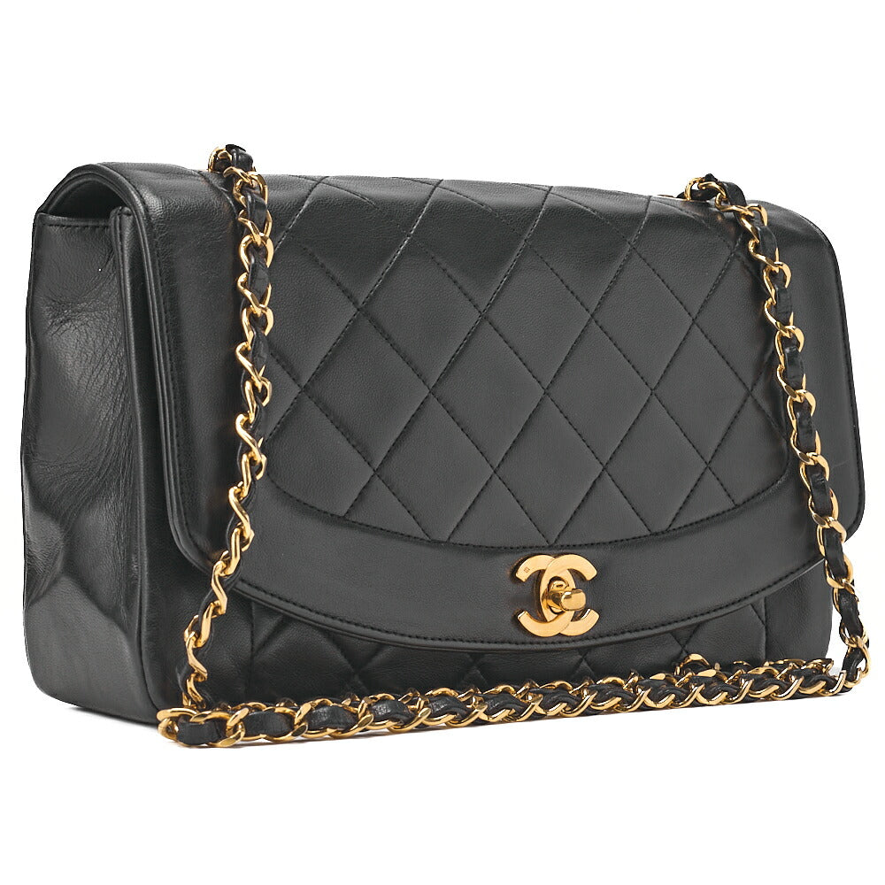 CHANEL Matelassé Diana Flap 25cm Chain Shoulder Lambskin Black Gold-Tone Hardware, Pre-Owned