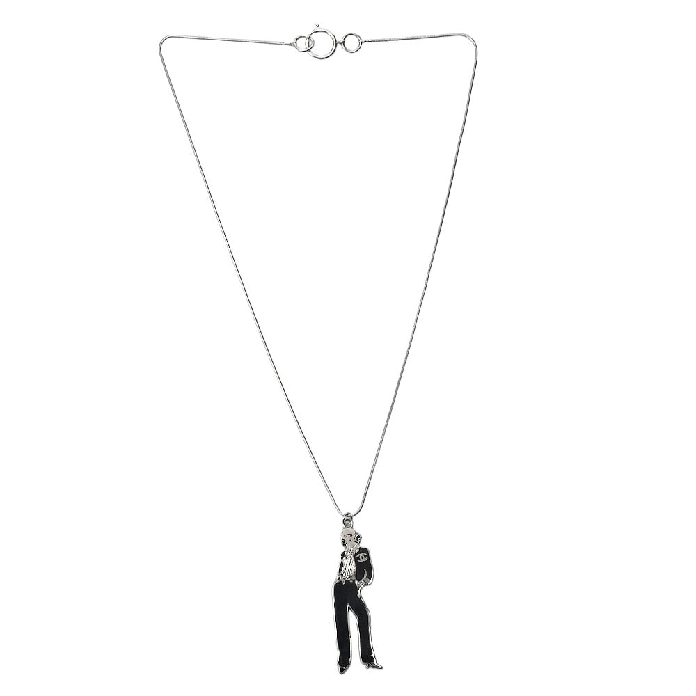 CHANEL Mademoiselle 03P Pendant Metal Silver x Black Necklace GP Silver-Tone Hardware, Pre-Owned