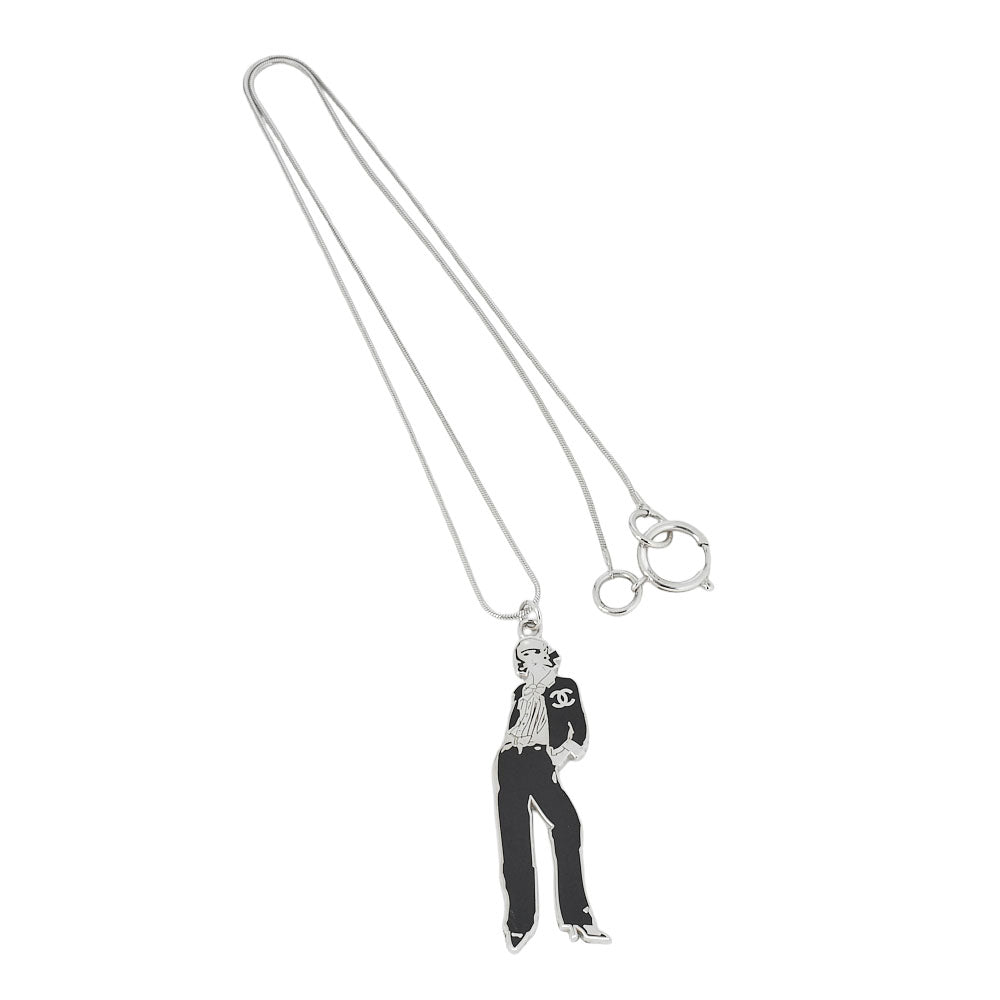 CHANEL Mademoiselle 03P Pendant Metal Silver x Black Necklace GP Silver-Tone Hardware, Pre-Owned