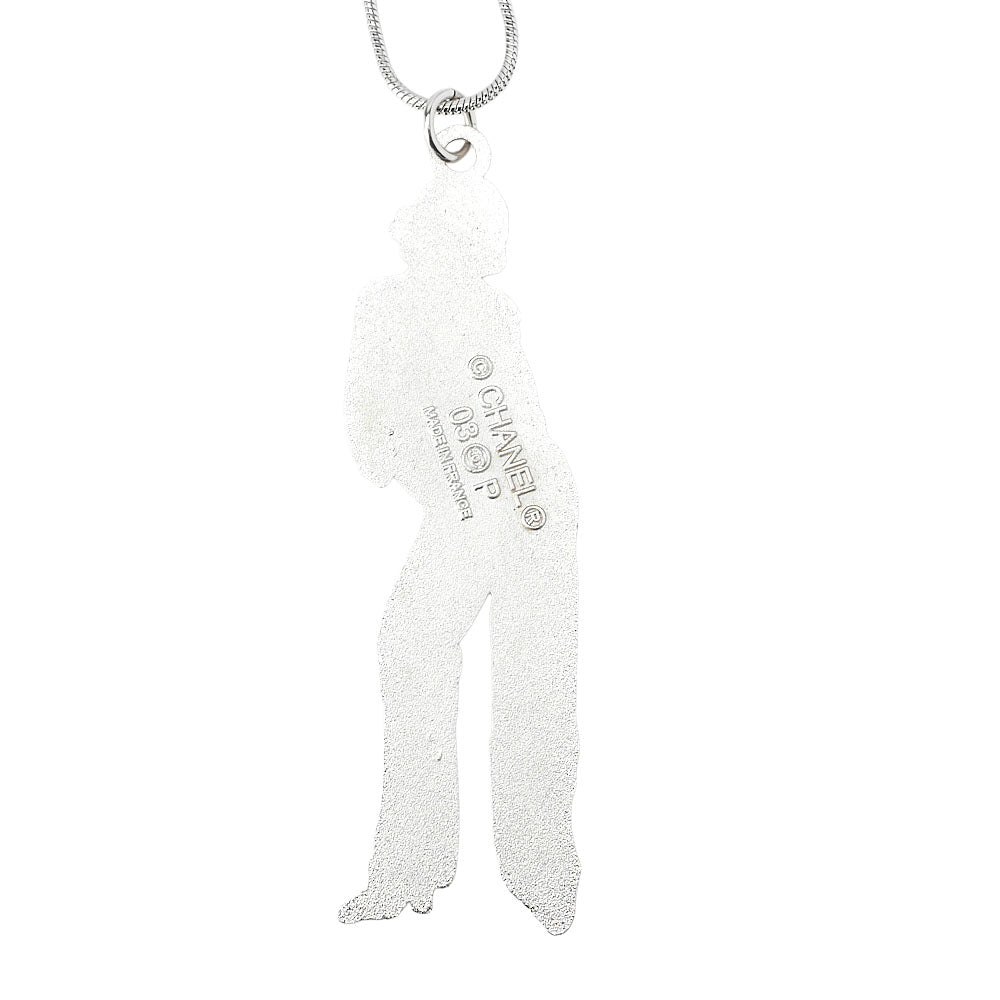 CHANEL Mademoiselle 03P Pendant Metal Silver x Black Necklace GP Silver-Tone Hardware, Pre-Owned