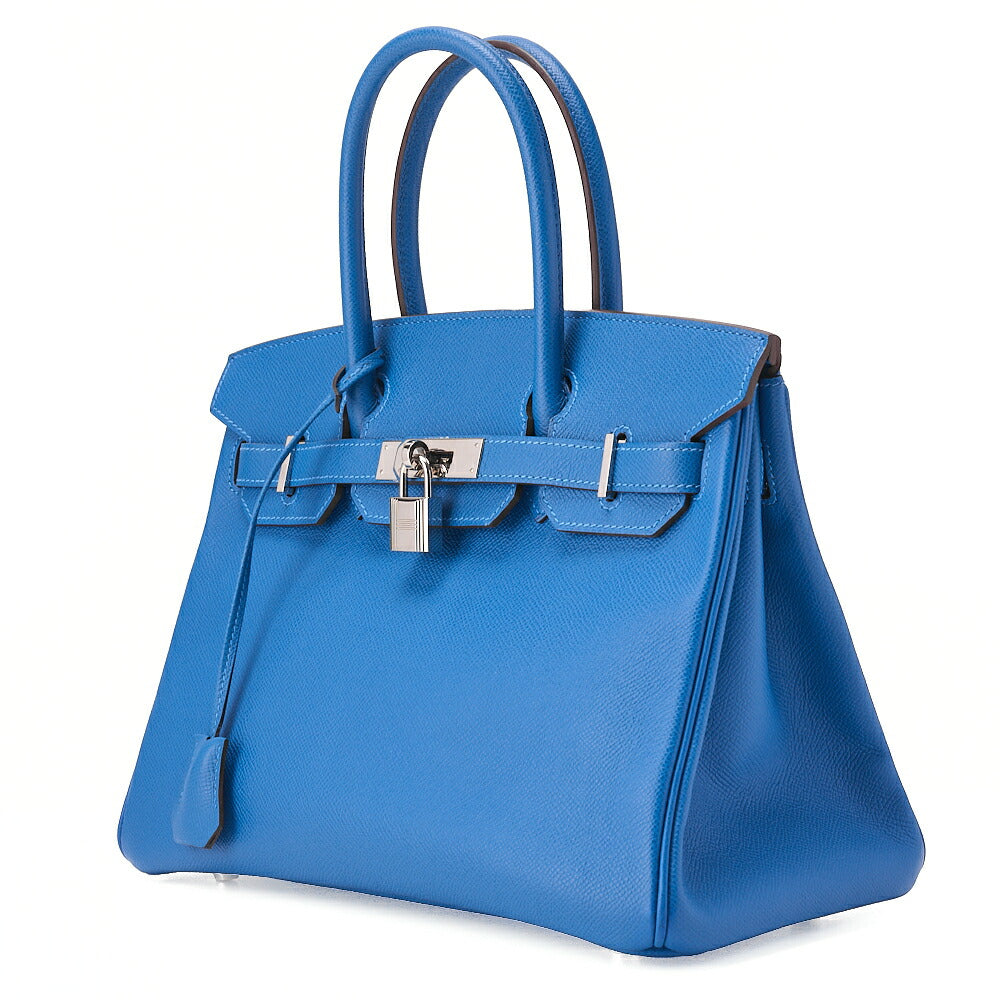 HERMES Birkin 30 Handbag BlueIzmir Silver-Tone Hardware, Pre-Owned