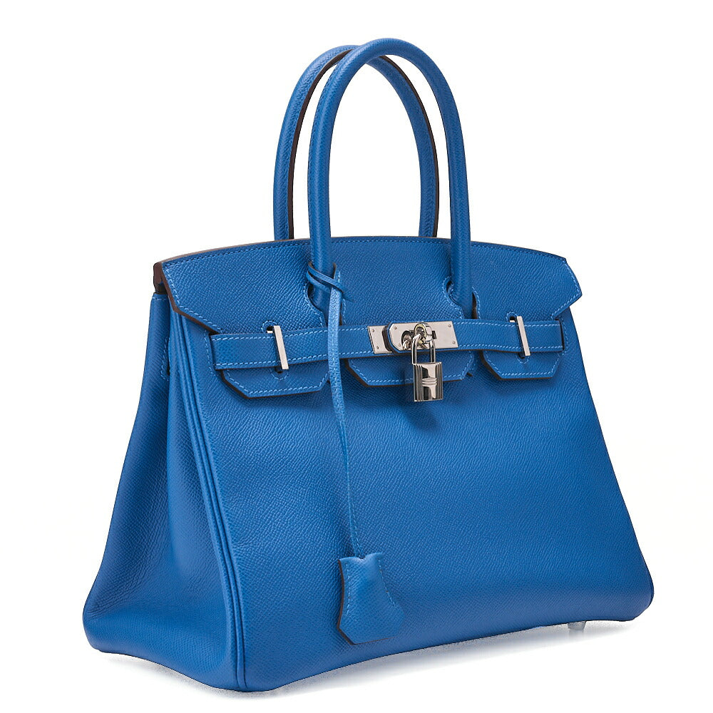HERMES Birkin 30 Handbag BlueIzmir Silver-Tone Hardware, Pre-Owned