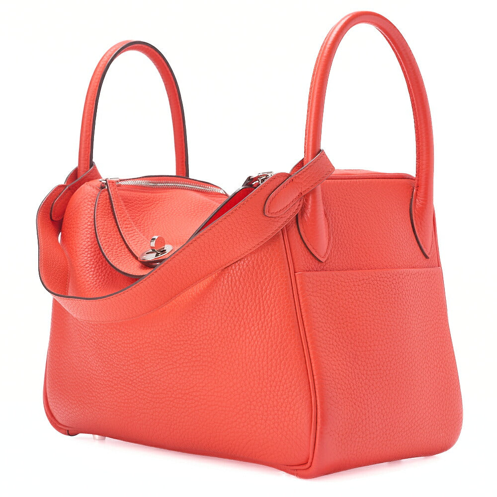 HERMES Lindy 30 2way Shoulder Bag Triyon Clemence Orange Poppy Orange Poppy Silver-Tone Hardware, Pre-Owned