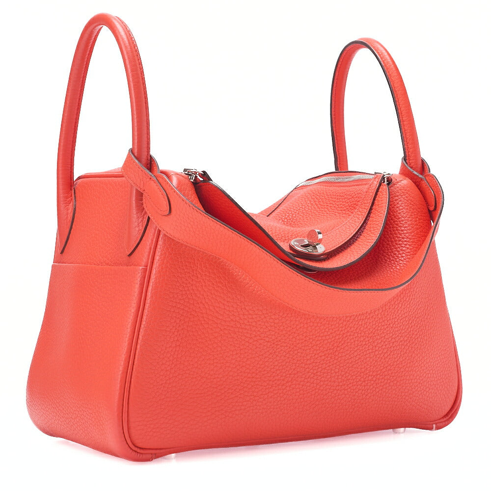 HERMES Lindy 30 2way Shoulder Bag Triyon Clemence Orange Poppy Orange Poppy Silver-Tone Hardware, Pre-Owned