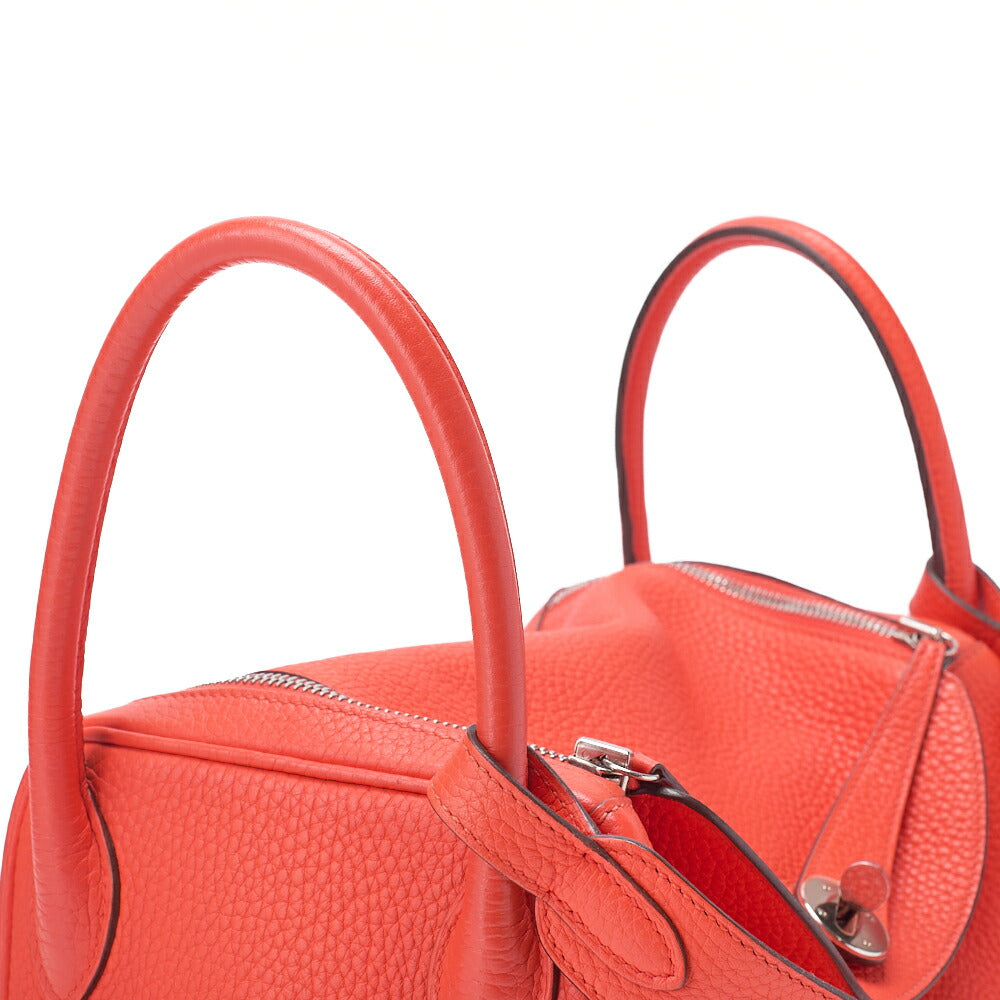 HERMES Lindy 30 2way Shoulder Bag Triyon Clemence Orange Poppy Orange Poppy Silver-Tone Hardware, Pre-Owned