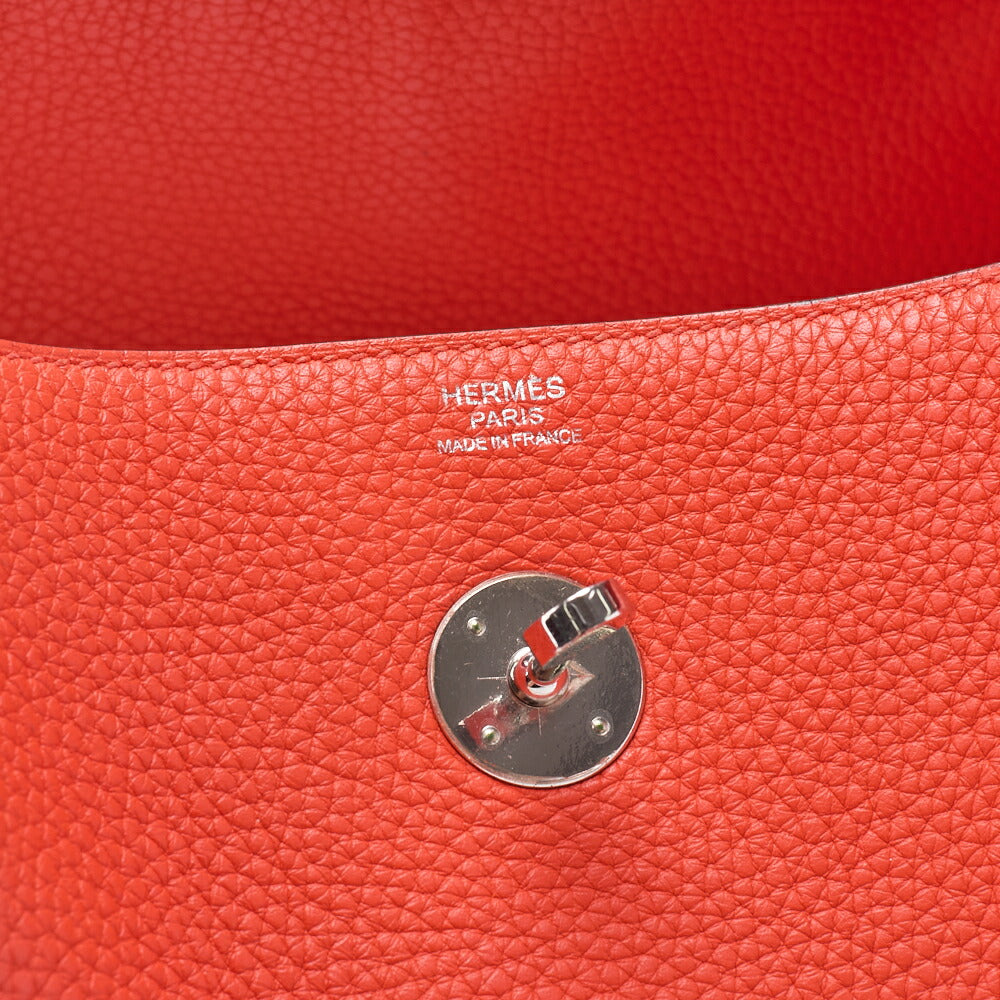 HERMES Lindy 30 2way Shoulder Bag Triyon Clemence Orange Poppy Orange Poppy Silver-Tone Hardware, Pre-Owned