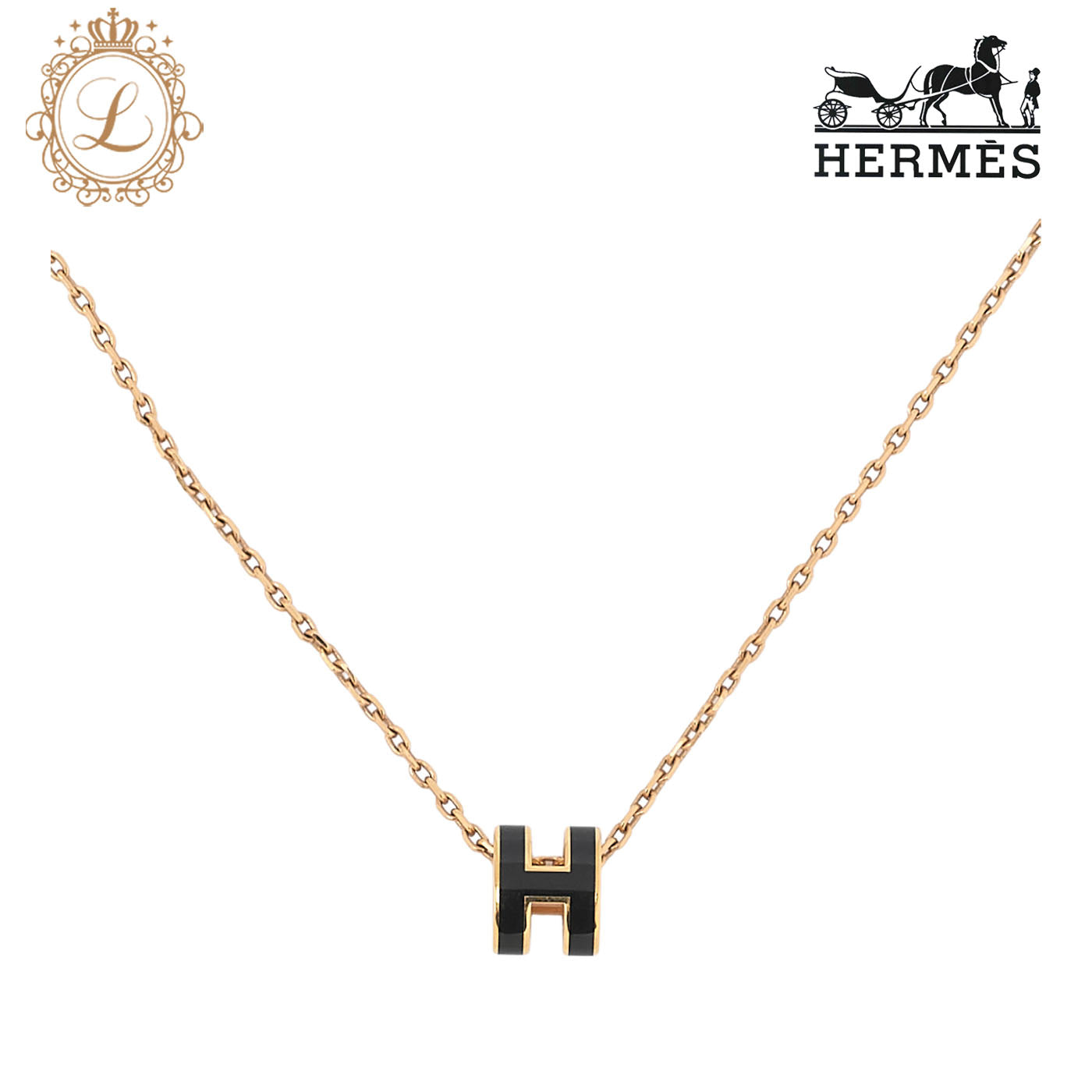 HERM? S Hermes Mini Pop H Necklace Black GP Gold-Tone Hardware, Pre-Owned