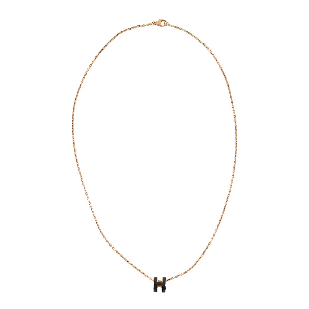 HERM? S Hermes Mini Pop H Necklace Black GP Gold-Tone Hardware, Pre-Owned