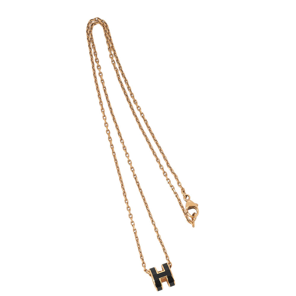 HERM? S Hermes Mini Pop H Necklace Black GP Gold-Tone Hardware, Pre-Owned
