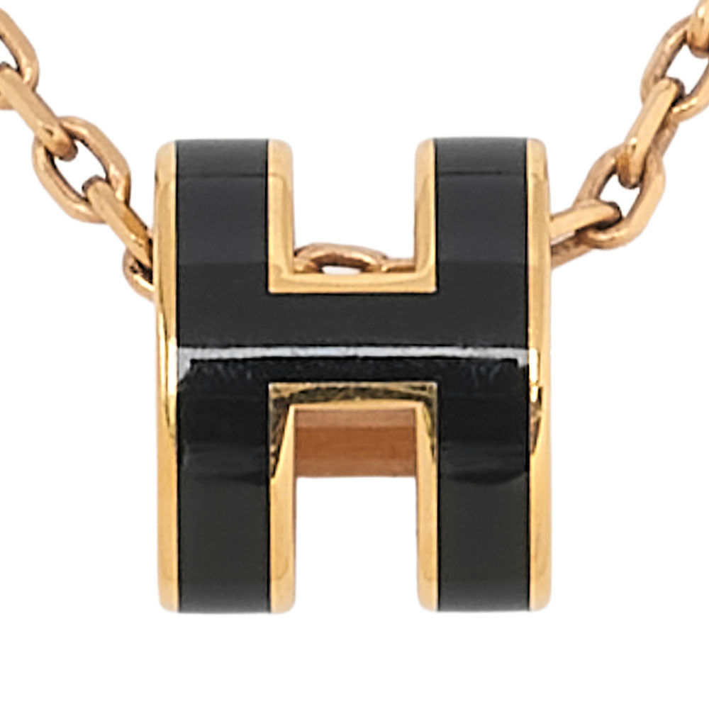 HERM? S Hermes Mini Pop H Necklace Black GP Gold-Tone Hardware, Pre-Owned
