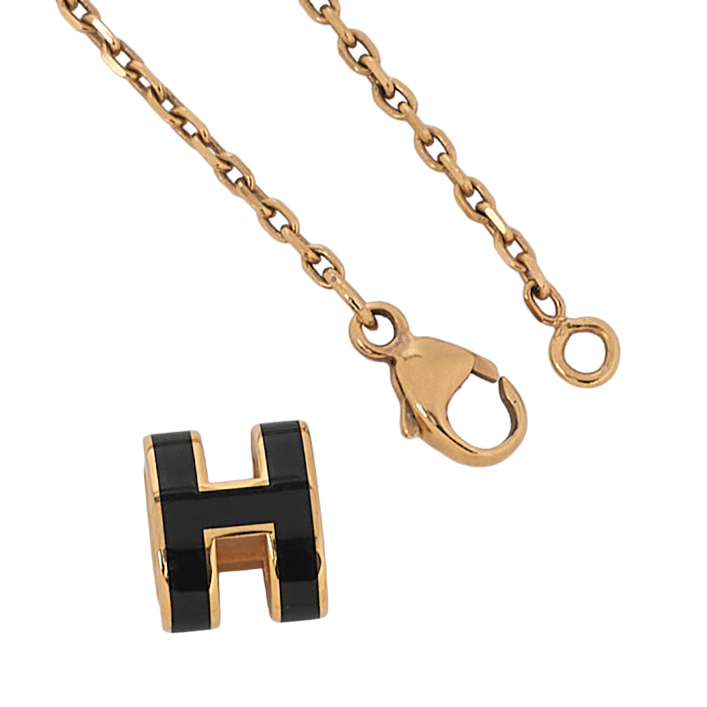 HERM? S Hermes Mini Pop H Necklace Black GP Gold-Tone Hardware, Pre-Owned