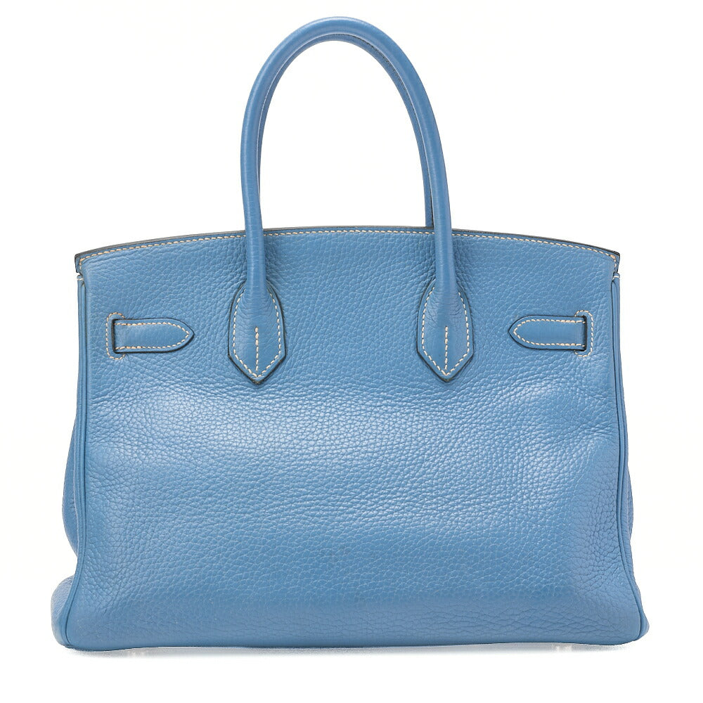 HERMES Birkin 30 Handbag Tryon Clemence Blue Gin Silver-Tone Hardware, Pre-Owned