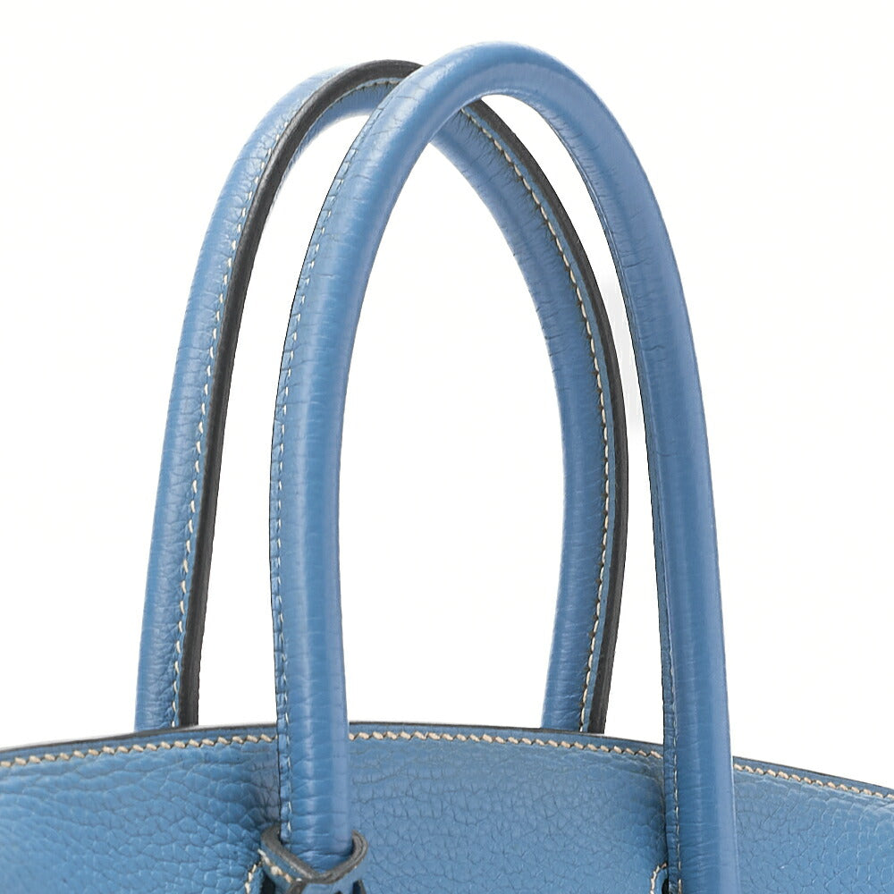 HERMES Birkin 30 Handbag Tryon Clemence Blue Gin Silver-Tone Hardware, Pre-Owned
