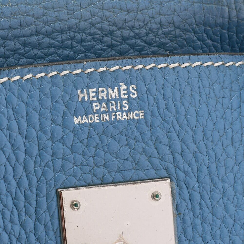 HERMES Birkin 30 Handbag Tryon Clemence Blue Gin Silver-Tone Hardware, Pre-Owned