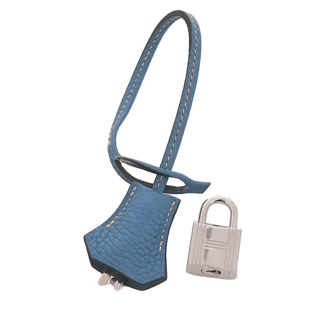 HERMES Birkin 30 Handbag Tryon Clemence Blue Gin Silver-Tone Hardware, Pre-Owned