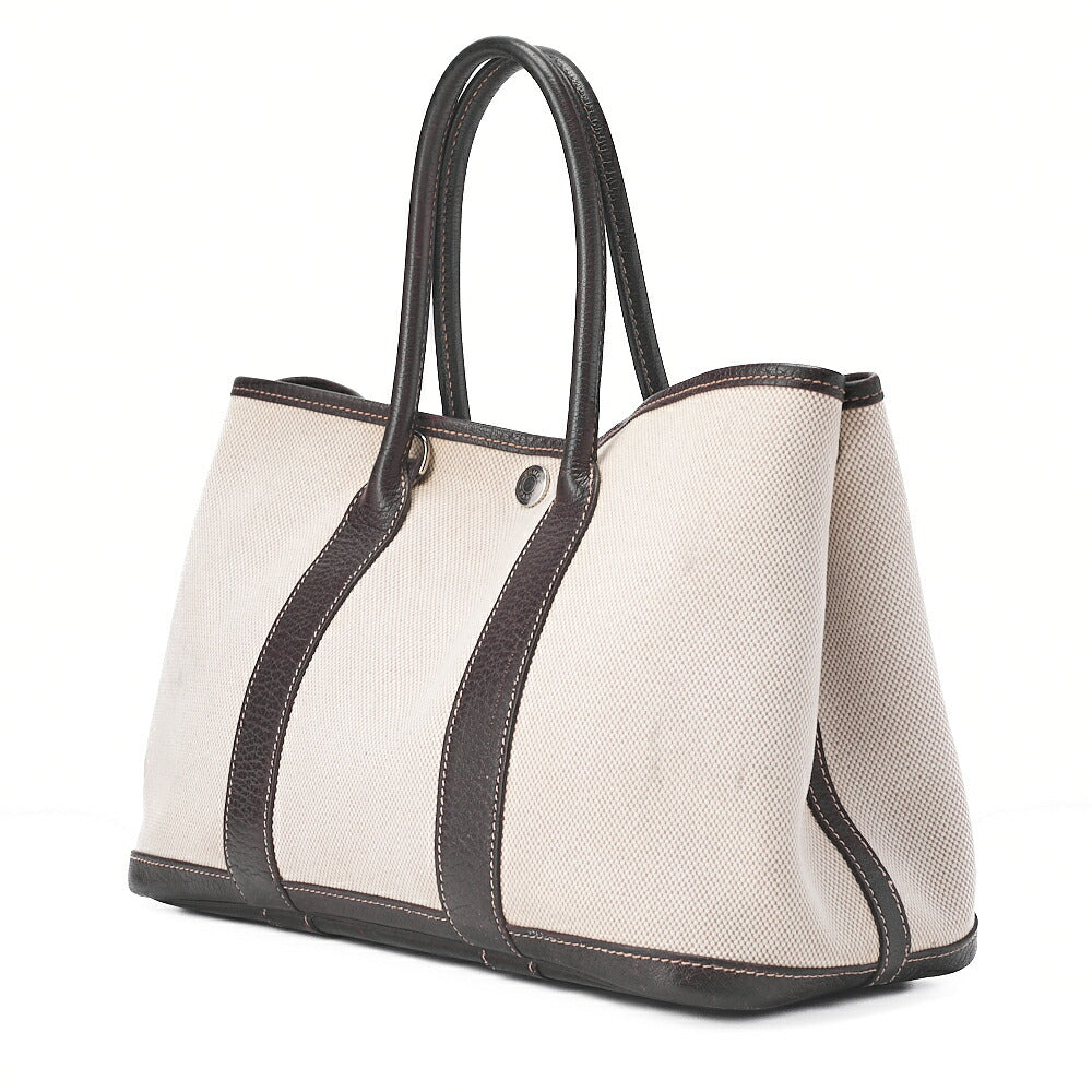 HERMES Garden Party TPM Bag Tooise Ivory x Brown Silver-Tone Hardware, Pre-Owned