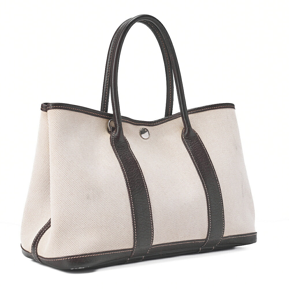 HERMES Garden Party TPM Bag Tooise Ivory x Brown Silver-Tone Hardware, Pre-Owned