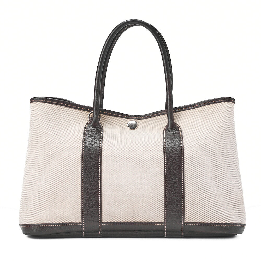HERMES Garden Party TPM Bag Tooise Ivory x Brown Silver-Tone Hardware, Pre-Owned