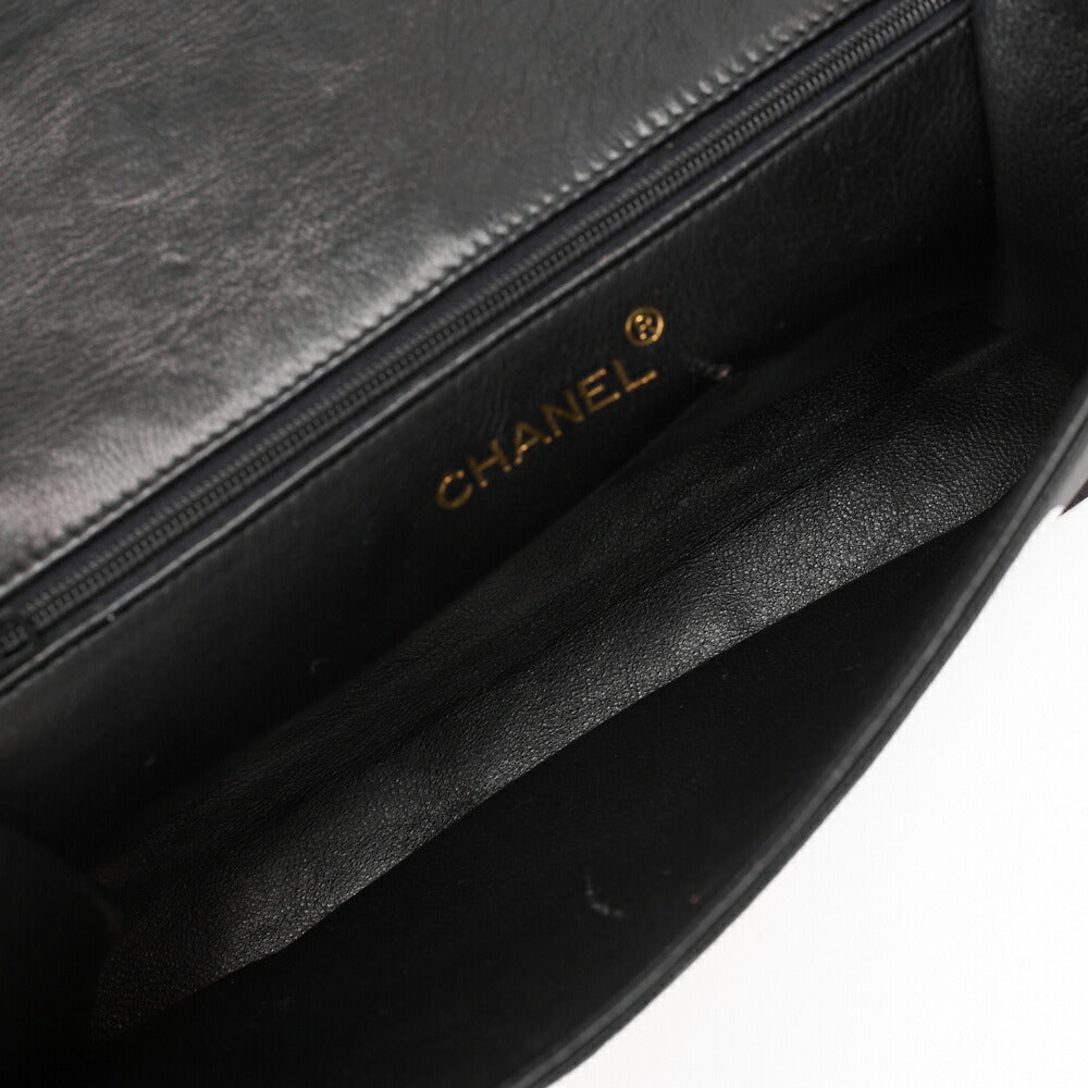 CHANEL Chain Shoulder Bag Lambskin Black Coco Mark Full Flap Push Lock Gold-Tone Hardware, Pre-Owned