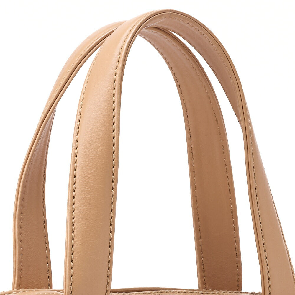 CHANEL Coco Mark Wild Stitch Handbag Calfskin Beige Silver-Tone Hardware, Pre-Owned