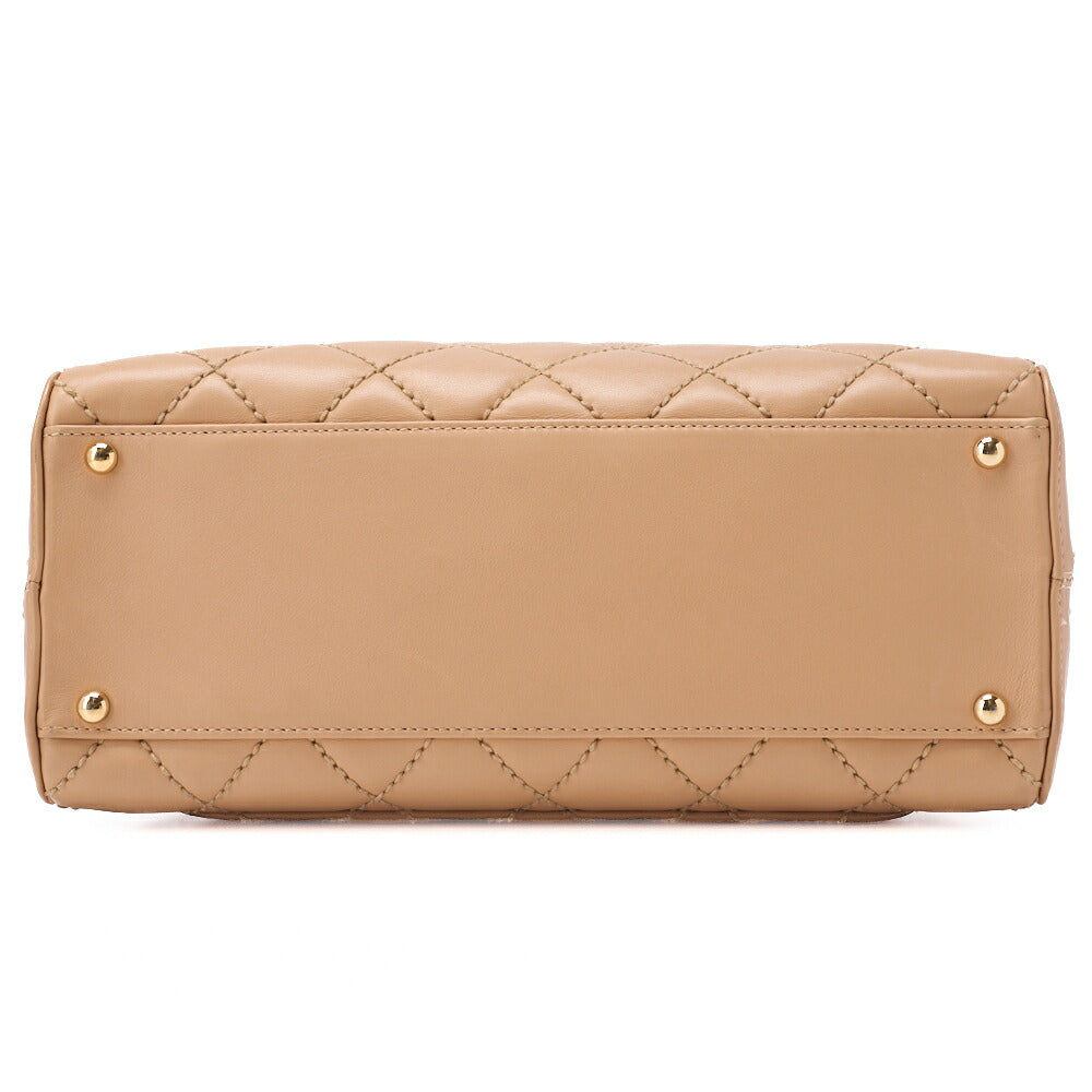 CHANEL Coco Mark Wild Stitch Handbag Calfskin Beige Silver-Tone Hardware, Pre-Owned