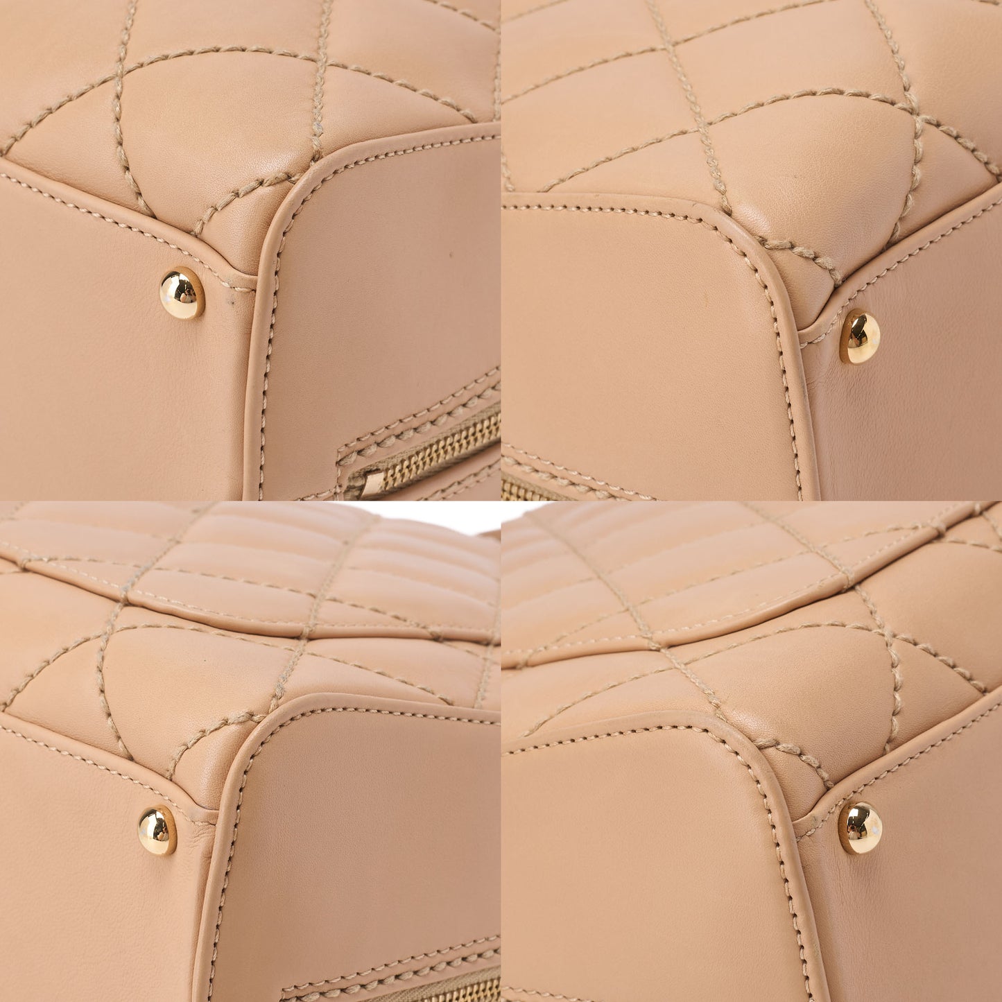 CHANEL Coco Mark Wild Stitch Handbag Calfskin Beige Silver-Tone Hardware, Pre-Owned