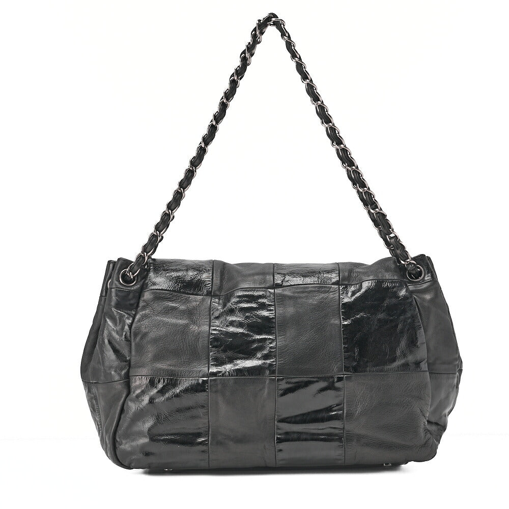 CHANEL Chain Shoulder Bag Cocomark Patchwork Full Flap Lambskin x Enamel Black Silver-Tone Hardware, Pre-Owned