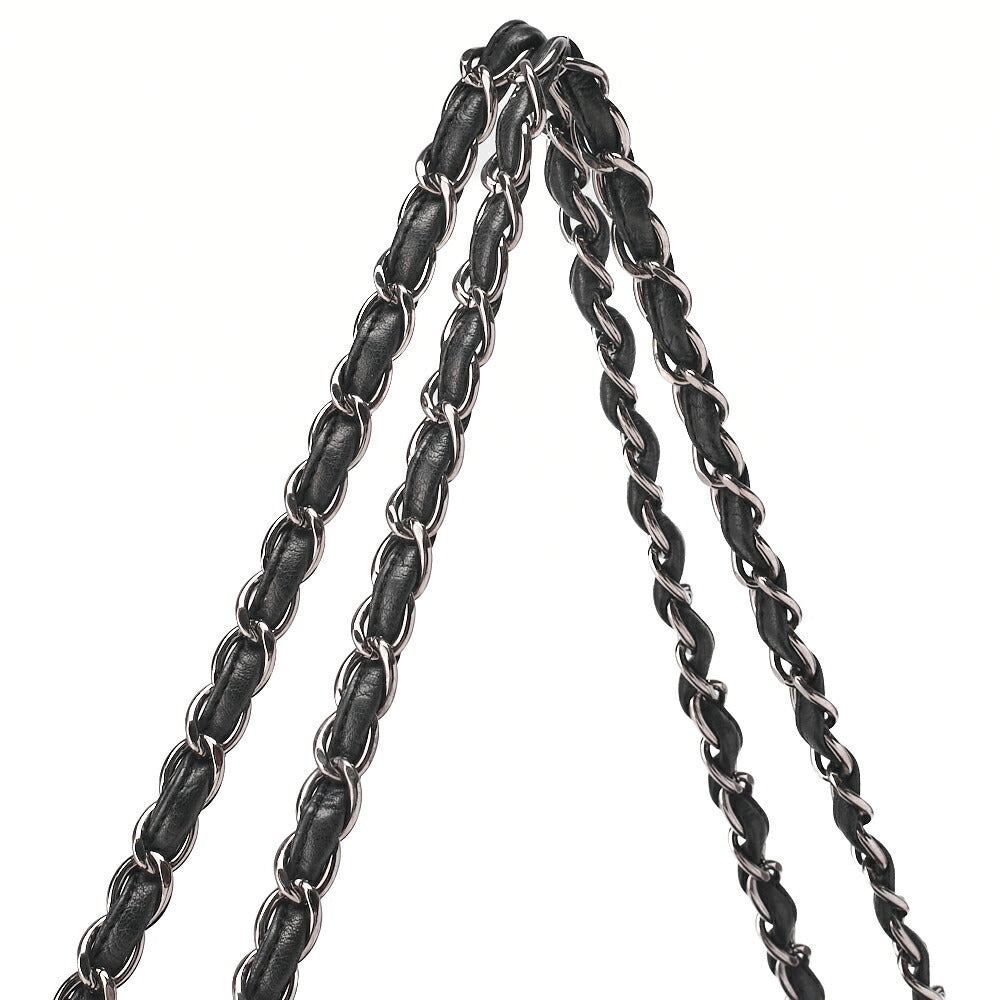 CHANEL Chain Shoulder Bag Cocomark Patchwork Full Flap Lambskin x Enamel Black Silver-Tone Hardware, Pre-Owned