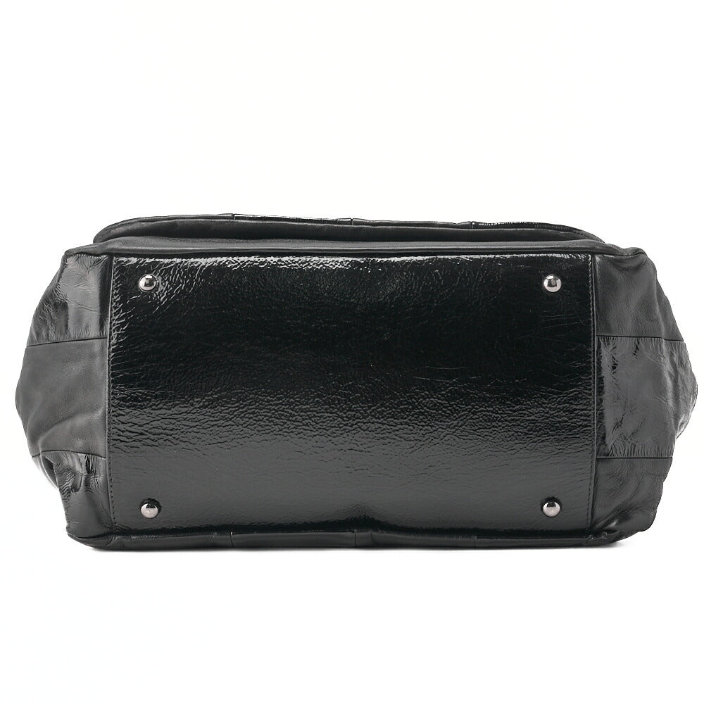 CHANEL Chain Shoulder Bag Cocomark Patchwork Full Flap Lambskin x Enamel Black Silver-Tone Hardware, Pre-Owned