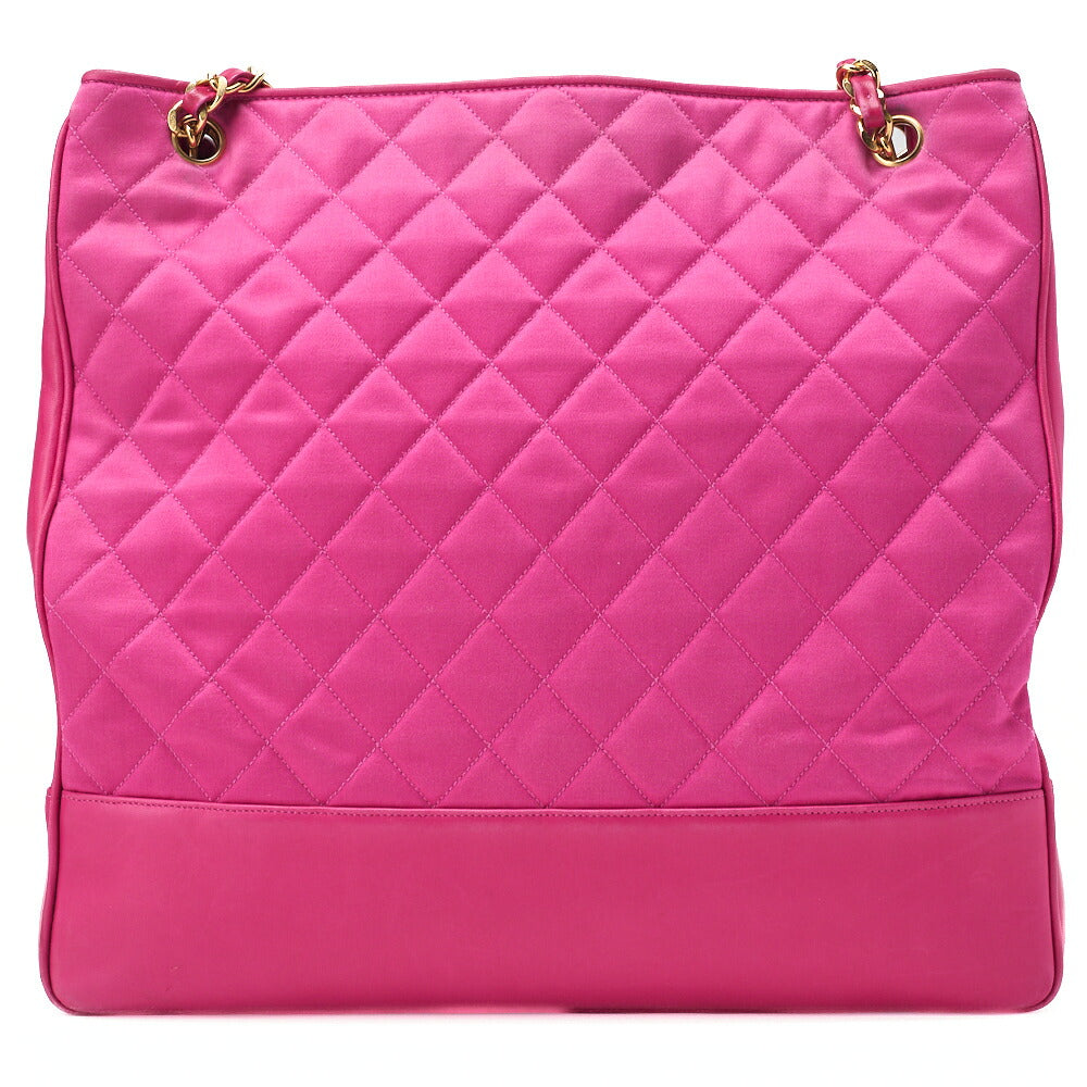 CHANEL Shoulder Bag Matelasse Ball Charm Satin x Lambskin Pink Large Size Gold-Tone Hardware, Pre-Owned