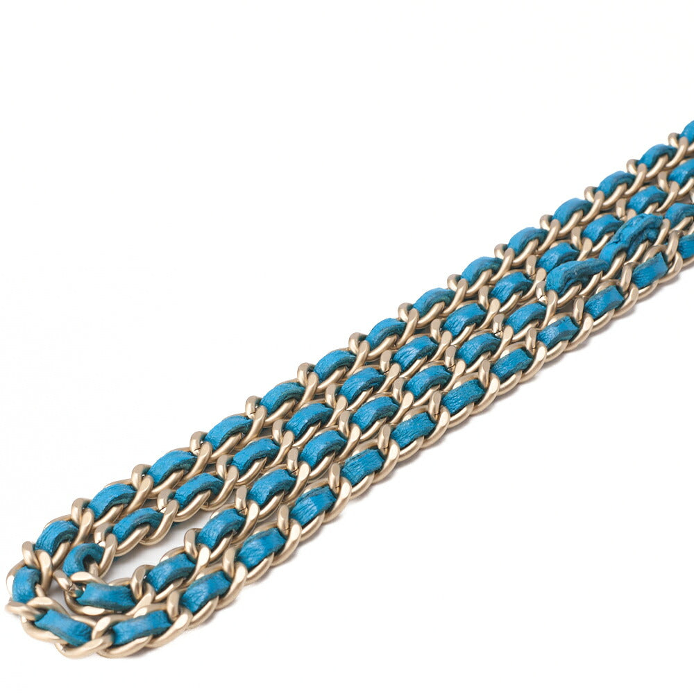 CHANEL Chain Shoulder Chain Wallet Camellia Lambskin Turquoise Gold-Tone Hardware, Pre-Owned