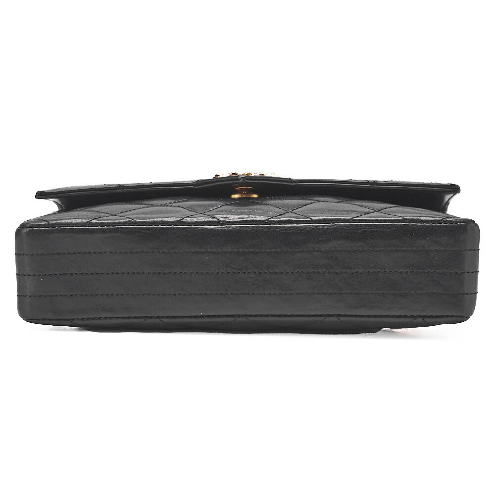 CHANEL Chain Shoulder Bag Matlasse Lambskin Rheinstone Pushlock Black Gold-Tone Hardware, Pre-Owned