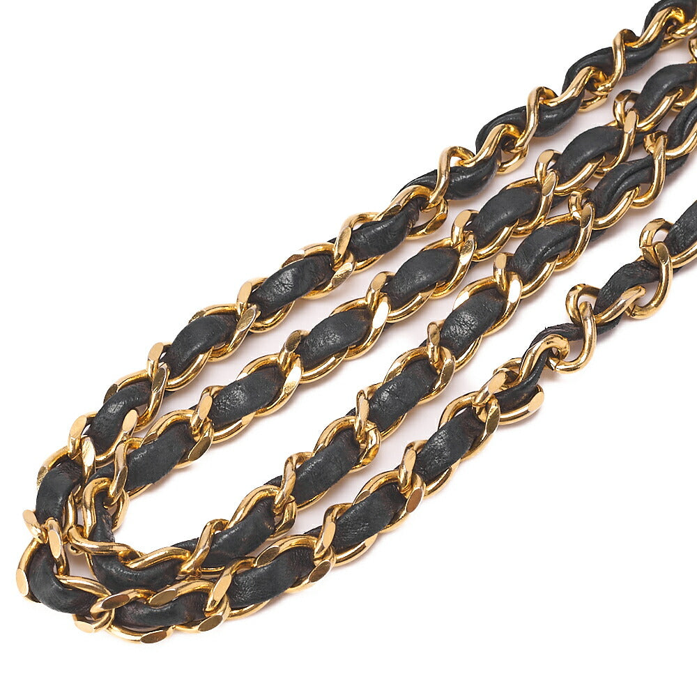 CHANEL Chain Shoulder Bag Matlasse Lambskin Rheinstone Pushlock Black Gold-Tone Hardware, Pre-Owned