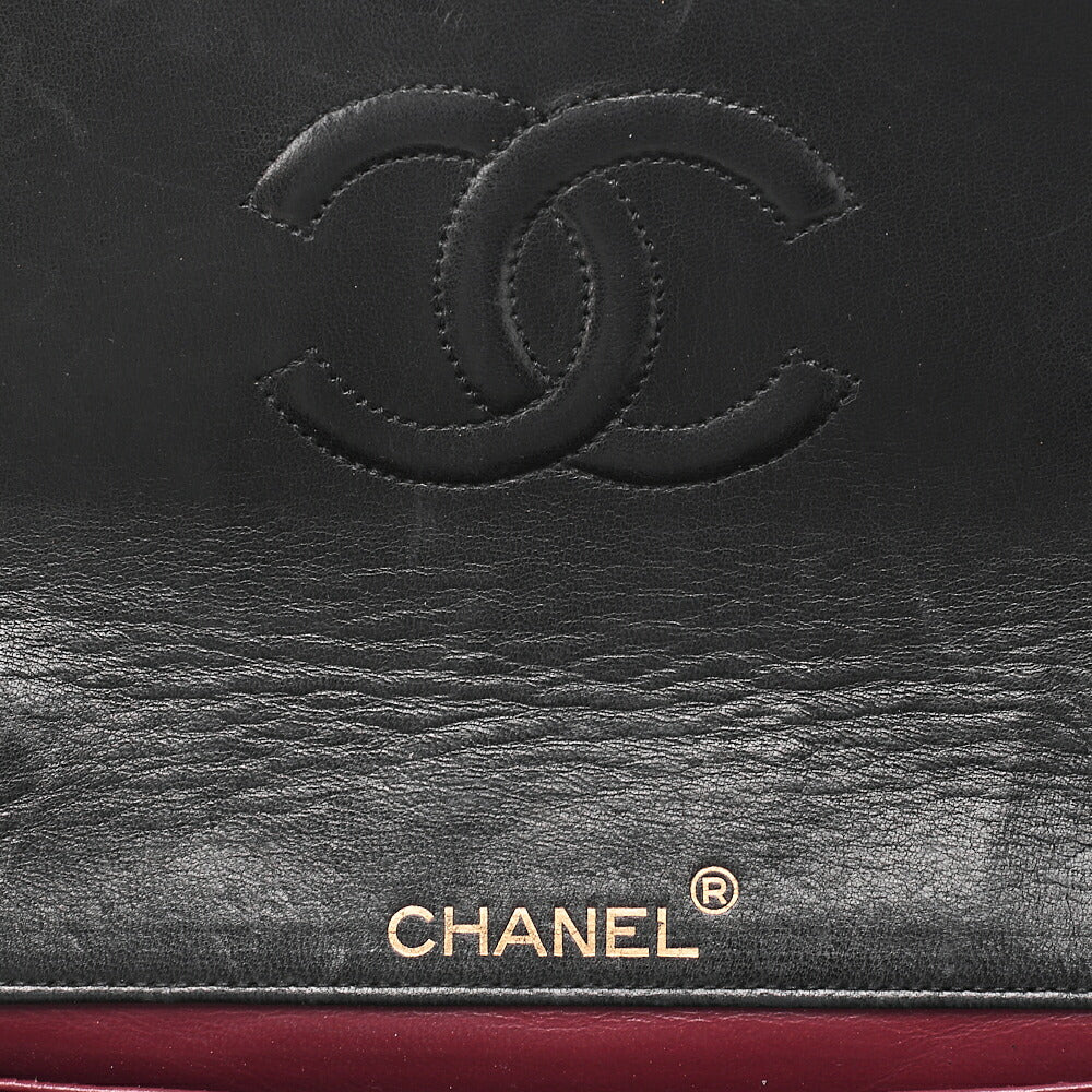 CHANEL Chain Shoulder Bag Matlasse Lambskin Rheinstone Pushlock Black Gold-Tone Hardware, Pre-Owned