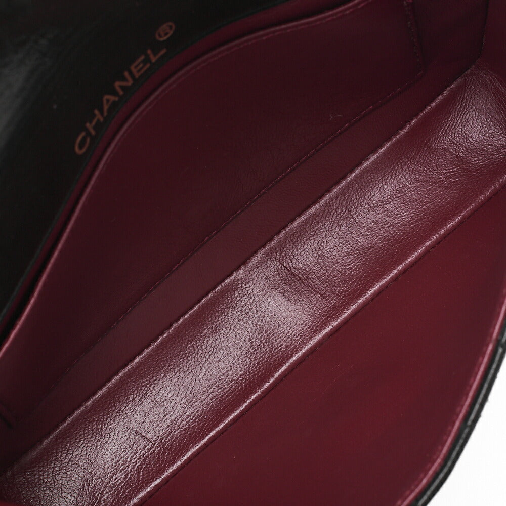 CHANEL Chain Shoulder Bag Matlasse Lambskin Rheinstone Pushlock Black Gold-Tone Hardware, Pre-Owned