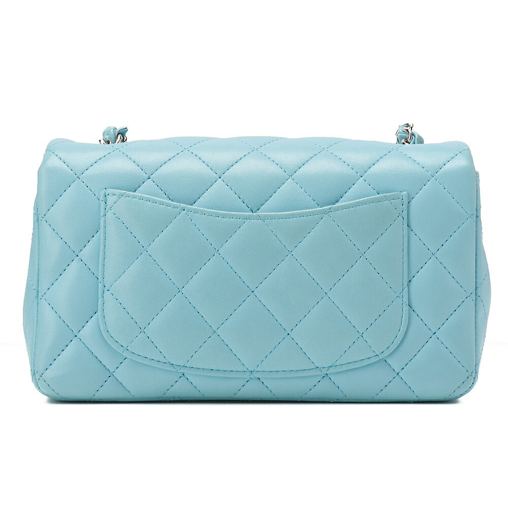 CHANEL Chain Shoulder Bag Mini Matrasse 20cm Lambskin Single Flap Turnlock Light Blue Silver-Tone Hardware, Pre-Owned