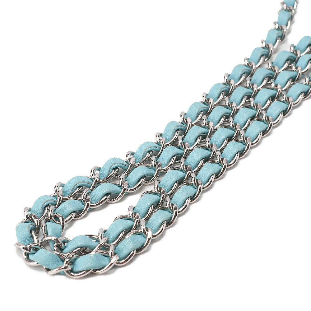 CHANEL Chain Shoulder Bag Mini Matrasse 20cm Lambskin Single Flap Turnlock Light Blue Silver-Tone Hardware, Pre-Owned