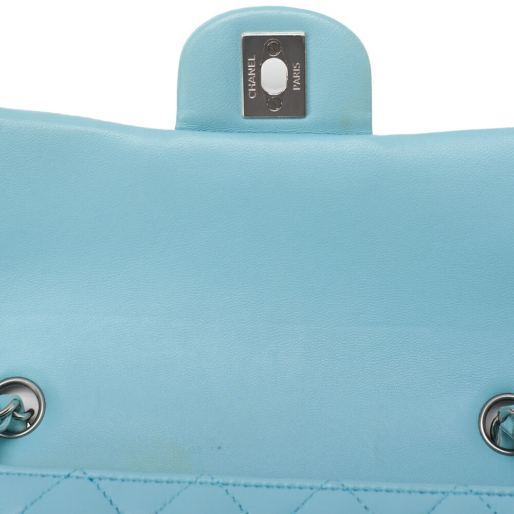 CHANEL Chain Shoulder Bag Mini Matrasse 20cm Lambskin Single Flap Turnlock Light Blue Silver-Tone Hardware, Pre-Owned