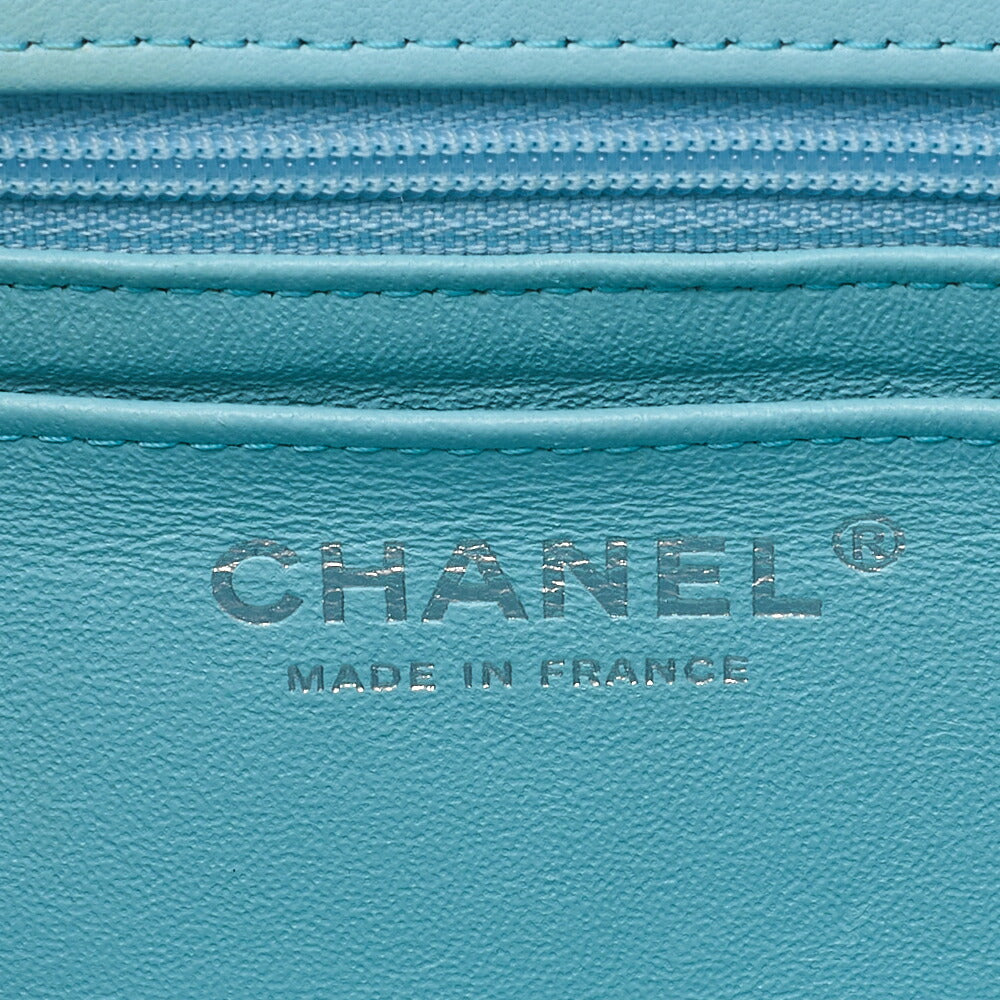 CHANEL Chain Shoulder Bag Mini Matrasse 20cm Lambskin Single Flap Turnlock Light Blue Silver-Tone Hardware, Pre-Owned