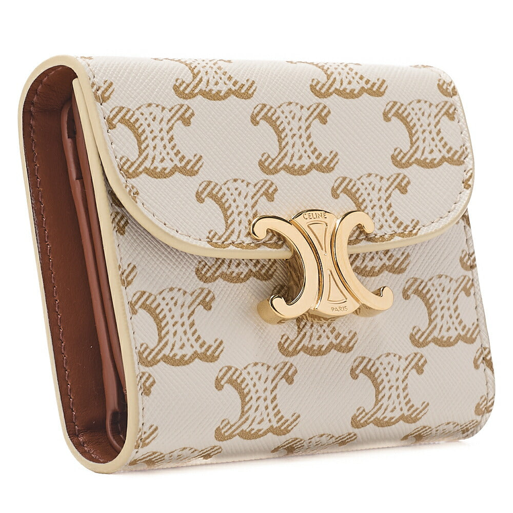 CELINE Triomphe Bi-Fold Compact Folding Wallet PVC x Leather White Gold-Tone Hardware, Pre-Owned