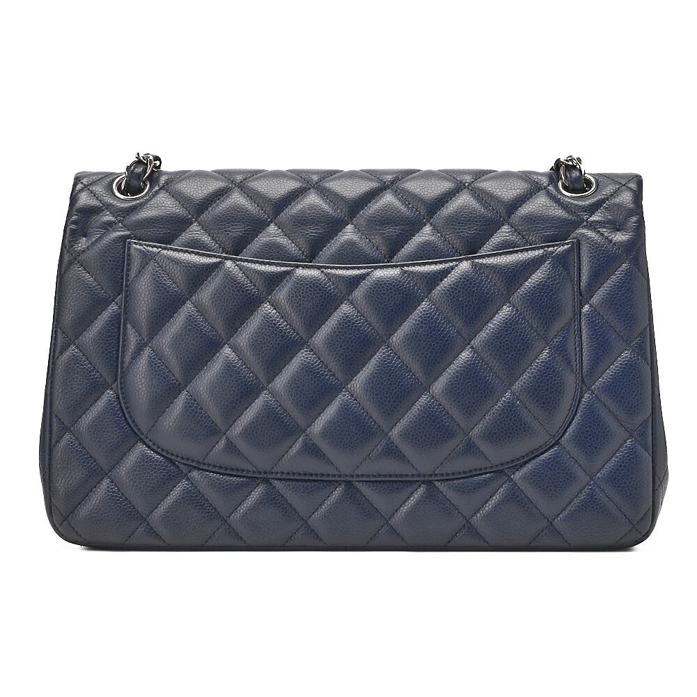 CHANEL Chain Shoulder Bag Double Flap Deca Matasse 30cm Caviar Skin Navy Silver-Tone Hardware, Pre-Owned