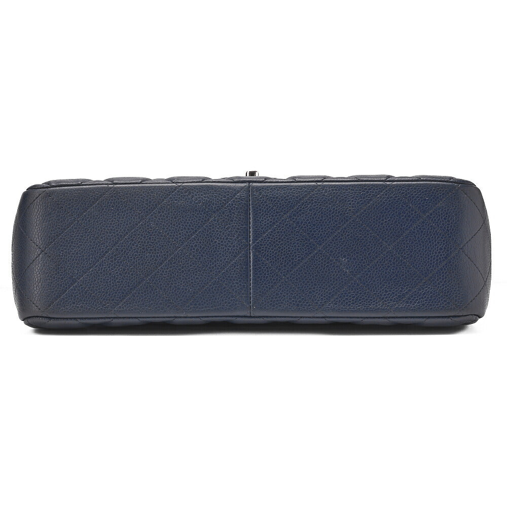 CHANEL Chain Shoulder Bag Double Flap Deca Matasse 30cm Caviar Skin Navy Silver-Tone Hardware, Pre-Owned